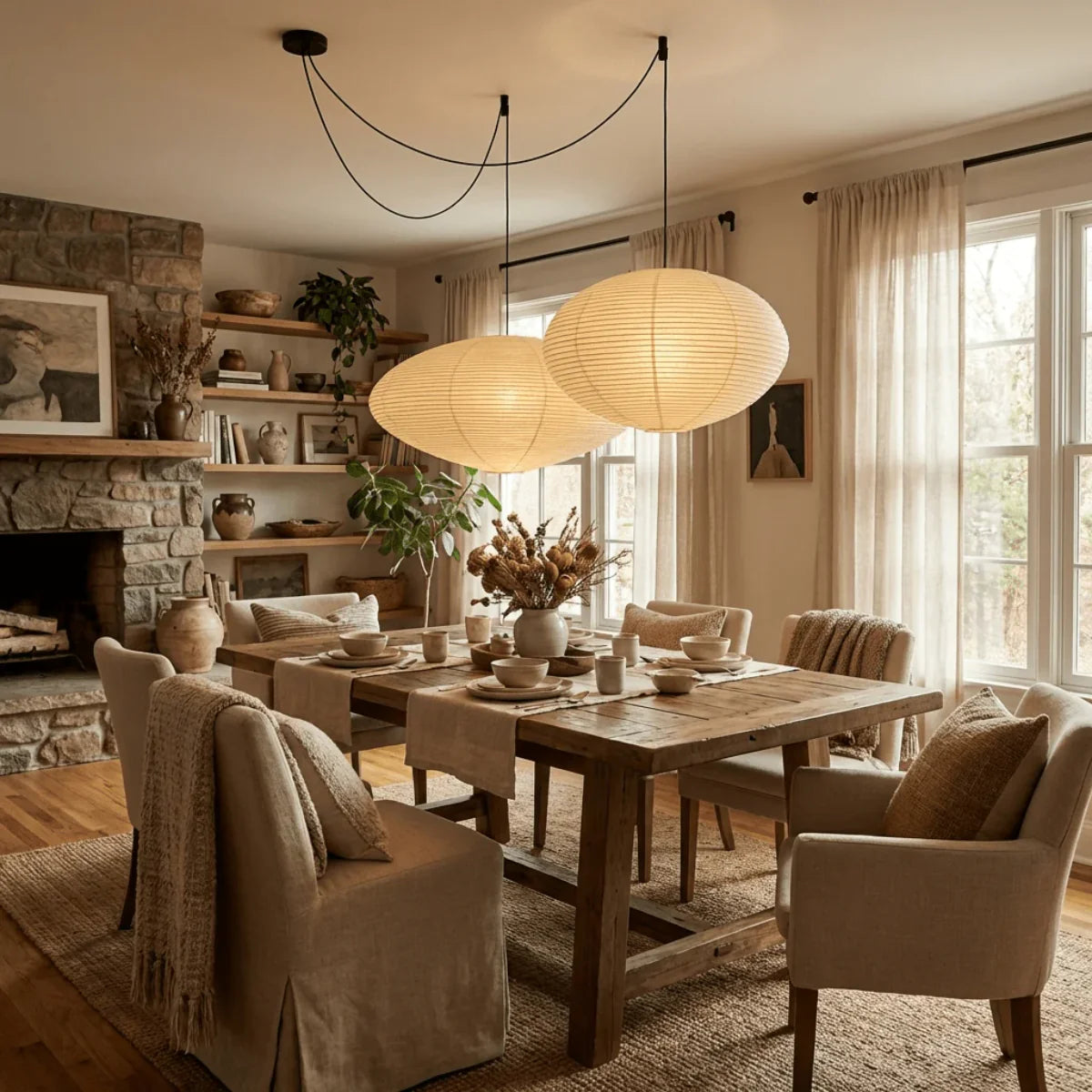 Washi Paper Pendant Light | Wabi Sabi Japanese Lantern Pendant | JINSHE
