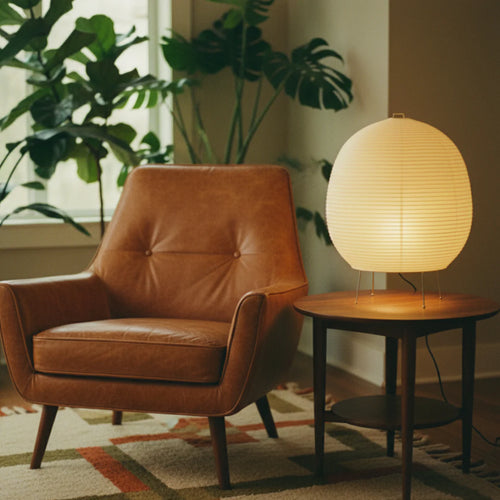 Japanese Washi Paper Table Lamp View 2 | 1A Washi Paper Table Lamp | Wabi Sabi Japanese Lantern Table Light | JINSHE | JINSHE