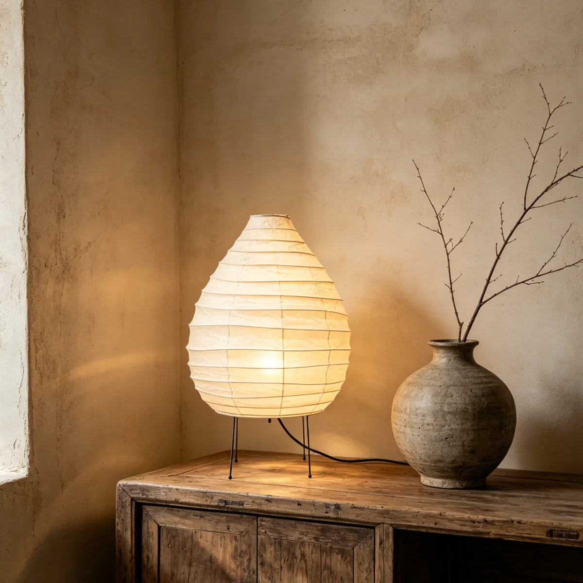 Washi Paper Table Lamp View 9 | Washi Paper Table Lamp | Designer Wabi-Sabi Style | Eye-Comfort Warm Light | JINSHE | JINSHE