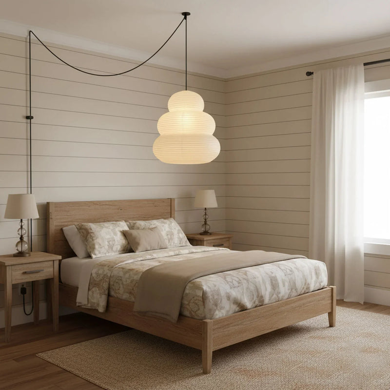 Japanese Washi Paper Pendant Light View 4 | Noguchi Akari 24N Washi Paper Swag Pendant Light | Wabi Sabi Japanese Lantern Pendant | JINSHE | JINSHE