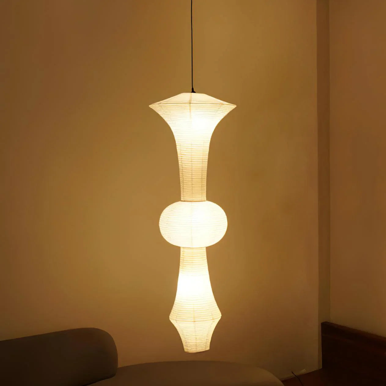 Pendant Light View 11 | Wabi Sabi Dupont Paper Pendant Light | Noguchi-Inspired Japanese Lantern Ceiling Lamp | JINSHE Akari E | JINSHE