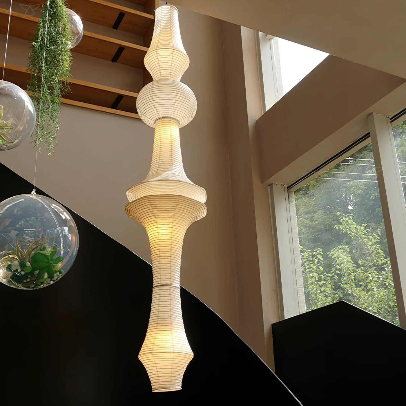 Pendant Light View 12 | Wabi Sabi Dupont Paper Pendant Light | Noguchi-Inspired Japanese Lantern Ceiling Lamp | JINSHE Akari E | JINSHE