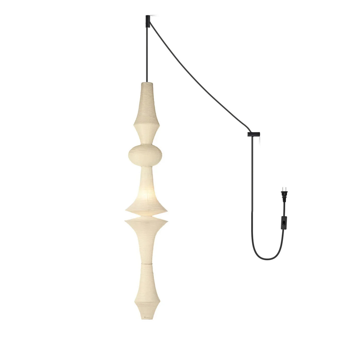 Pendant Light View 13 | Wabi Sabi Dupont Paper Pendant Swag Light | Noguchi-Inspired Japanese Lantern | No Wiring Needed | JINSHE Akari E | JINSHE