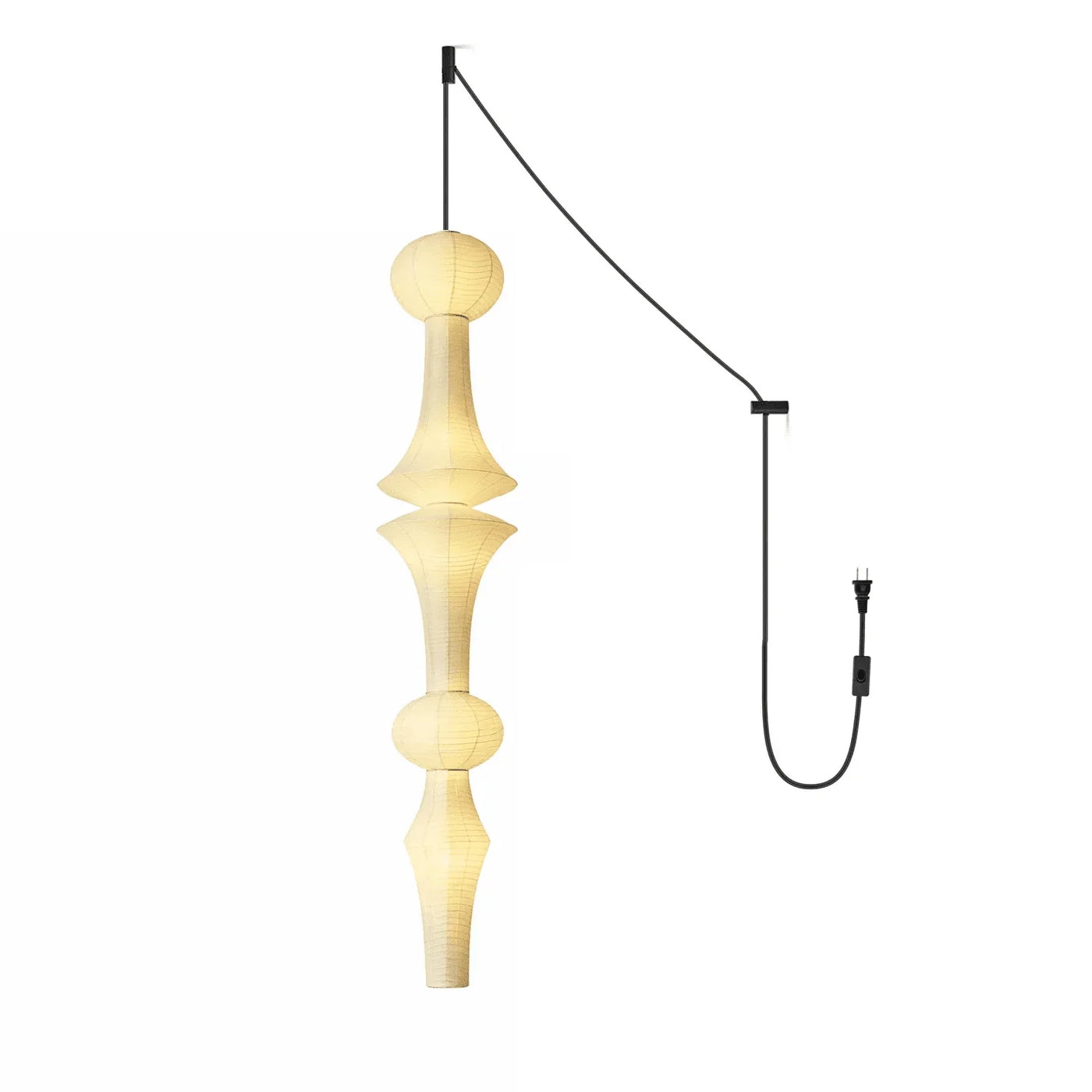 Pendant Light View 14 | Wabi Sabi Dupont Paper Pendant Swag Light | Noguchi-Inspired Japanese Lantern | No Wiring Needed | JINSHE Akari E | JINSHE