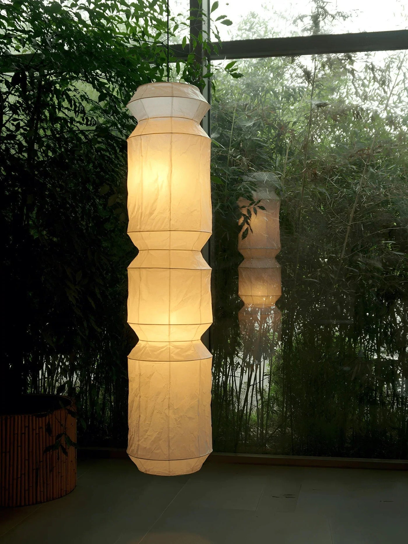JINSHE Japanese wabi-sabi style rice paper chandelier | Japanese lantern chandelier inspired by Akari L6 | Kinsha Akari L6 Pendant Light - product image