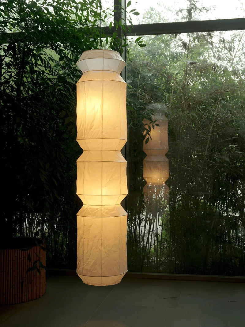 JINSHE Japanese wabi-sabi style rice paper chandelier | Japanese lantern chandelier inspired by Akari L6 | Kinsha Akari L6 Pendant Light - product image