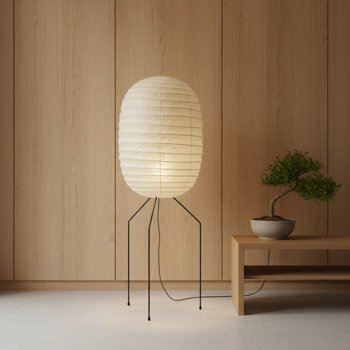 Japanese Washi Paper Floor Lamp View 7 | Akari UF3-DL Washi Paper Floor Lamp | JINSHE | JINSHE