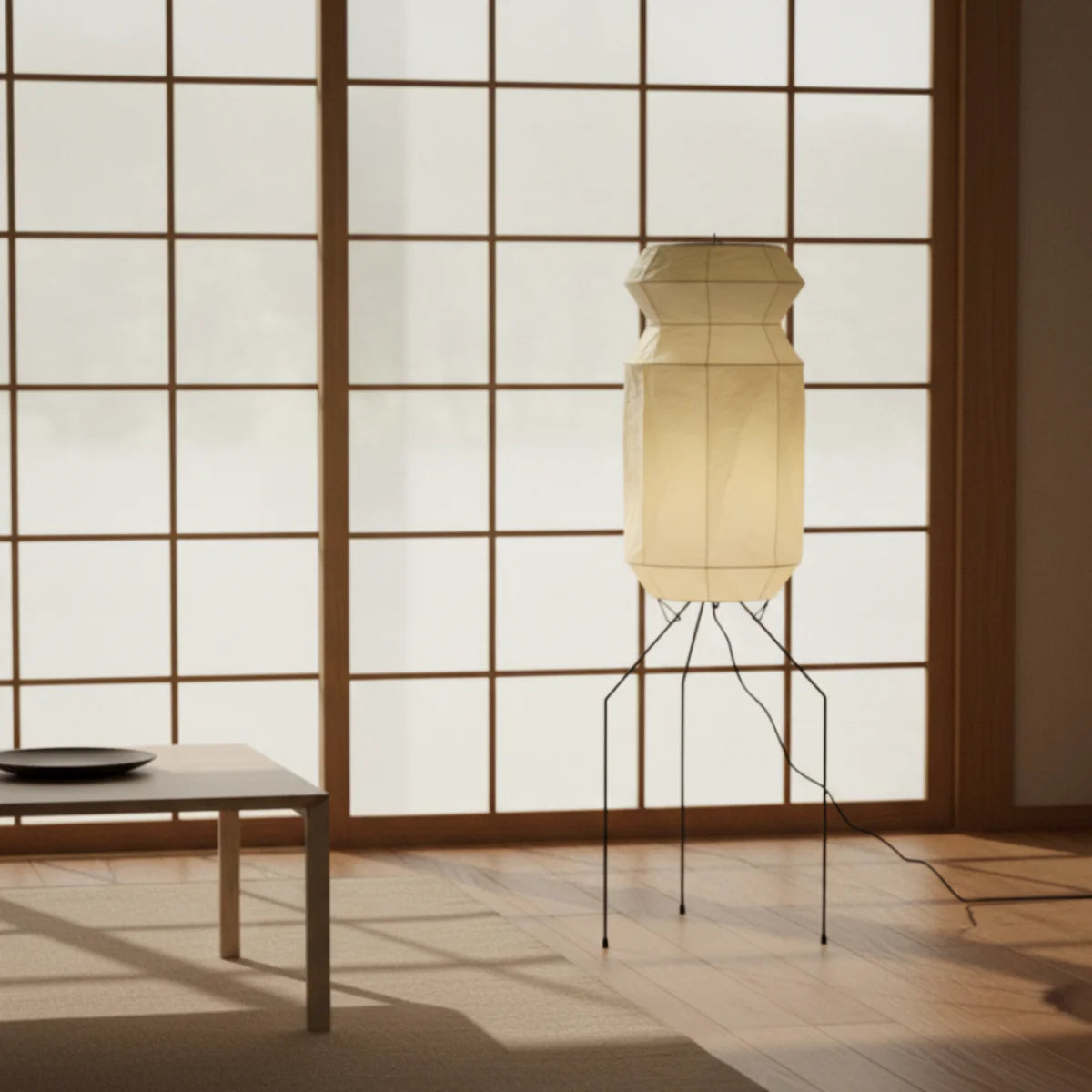 Metal Frame Floor Lamp View 10 | Washi Paper Floor Lamp | Designer Wabi-Sabi Style | Eye-Comfort Light | JINSHE | JINSHE
