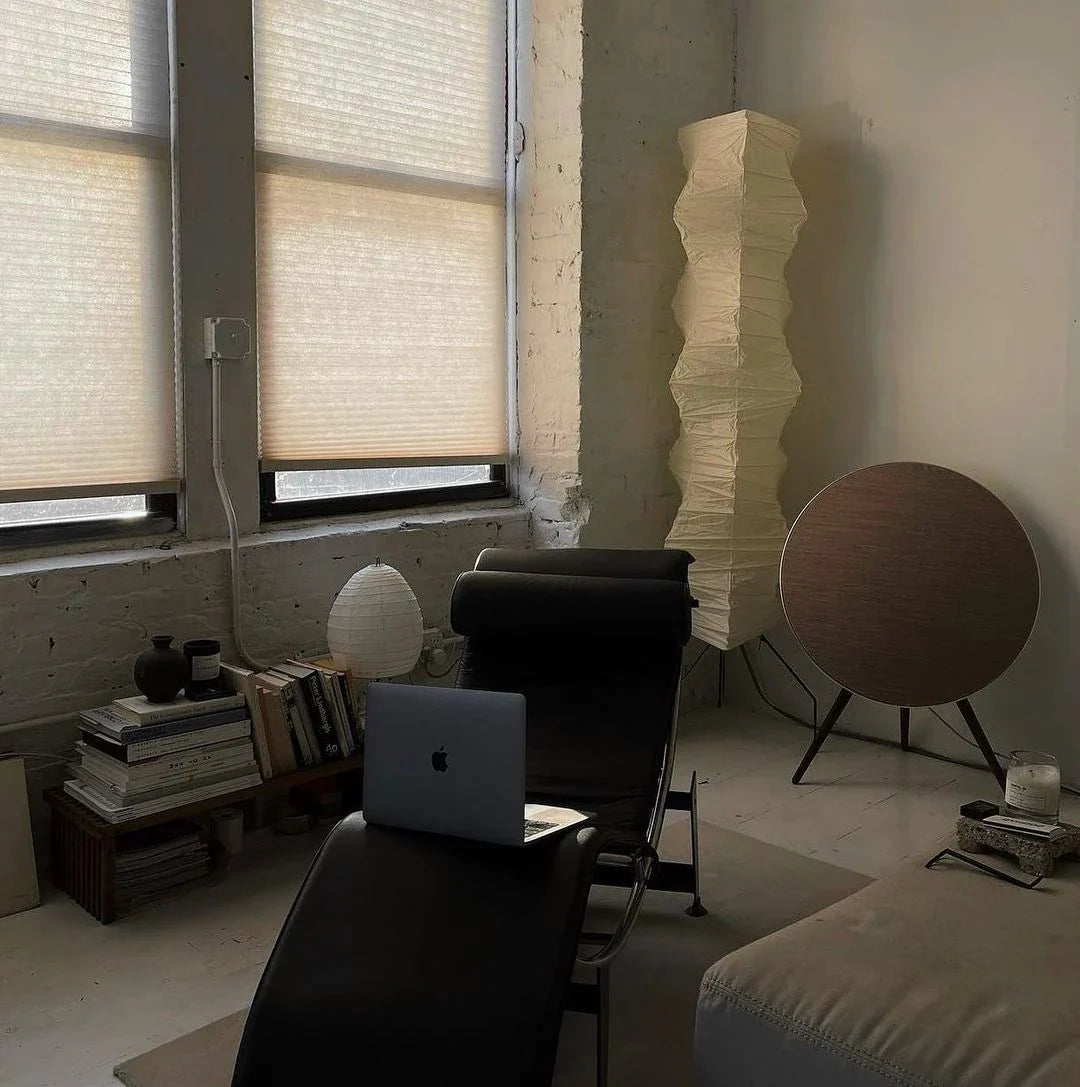 Japanese Washi Paper Floor Lamp View 8 | Noguchi Akari UF4-33N Washi Paper Floor Lamp | Wabi Sabi Japanese Lantern Floor Light | JINSHE | JINSHE