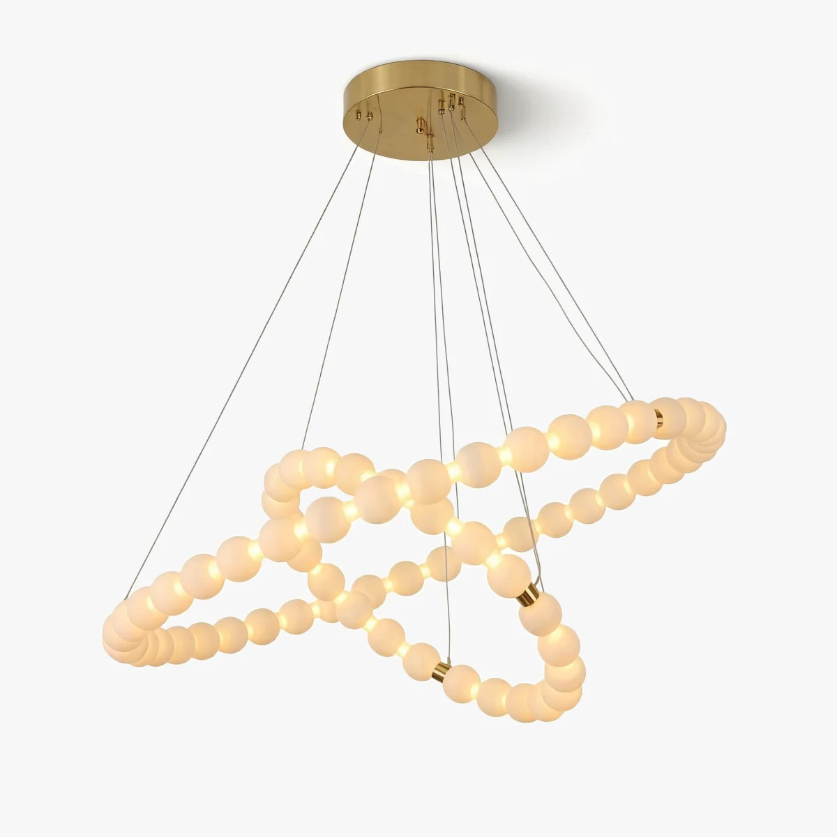 Spanish Alabaster Chandelier | Natural Spanish Alabaster Double Orb Interweaving Chandelier | Wabi Sabi Lighting | JINSHE | JINSHE