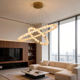 Spanish Alabaster Chandelier View 4 | Natural Spanish Alabaster Double Orb Interweaving Chandelier | Wabi Sabi Lighting | JINSHE | JINSHE
