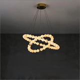 Spanish Alabaster Chandelier View 7 | Natural Spanish Alabaster Double Orb Interweaving Chandelier | Wabi Sabi Lighting | JINSHE | JINSHE