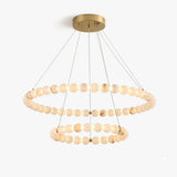 Spanish Alabaster Chandelier | Natural Spanish Alabaster Double Orb Ring Chandelier | Wabi Sabi Lighting | JINSHE | JINSHE