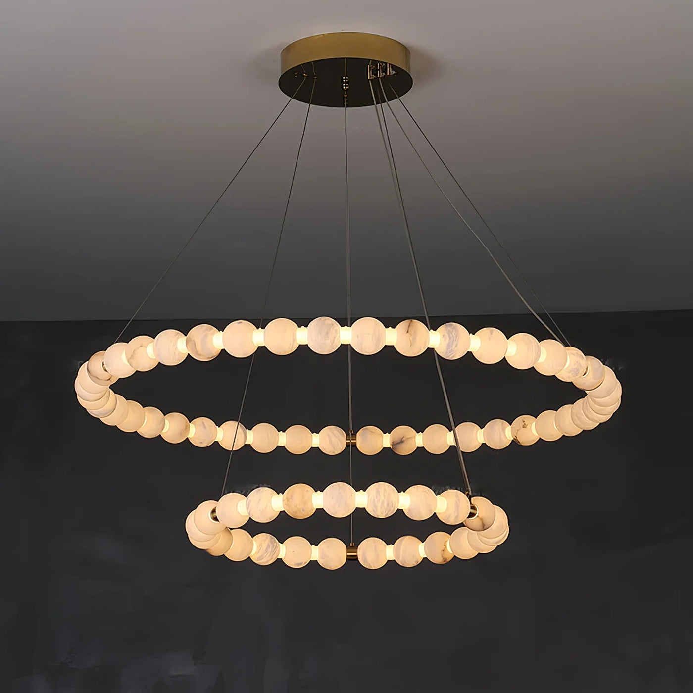Spanish Alabaster Chandelier View 11 | Natural Spanish Alabaster Double Orb Ring Chandelier | Wabi Sabi Lighting | JINSHE | JINSHE