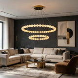 Spanish Alabaster Chandelier View 2 | Natural Spanish Alabaster Double Orb Ring Chandelier | Wabi Sabi Lighting | JINSHE | JINSHE