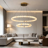 Spanish Alabaster Chandelier View 3 | Natural Spanish Alabaster Double Orb Ring Chandelier | Wabi Sabi Lighting | JINSHE | JINSHE