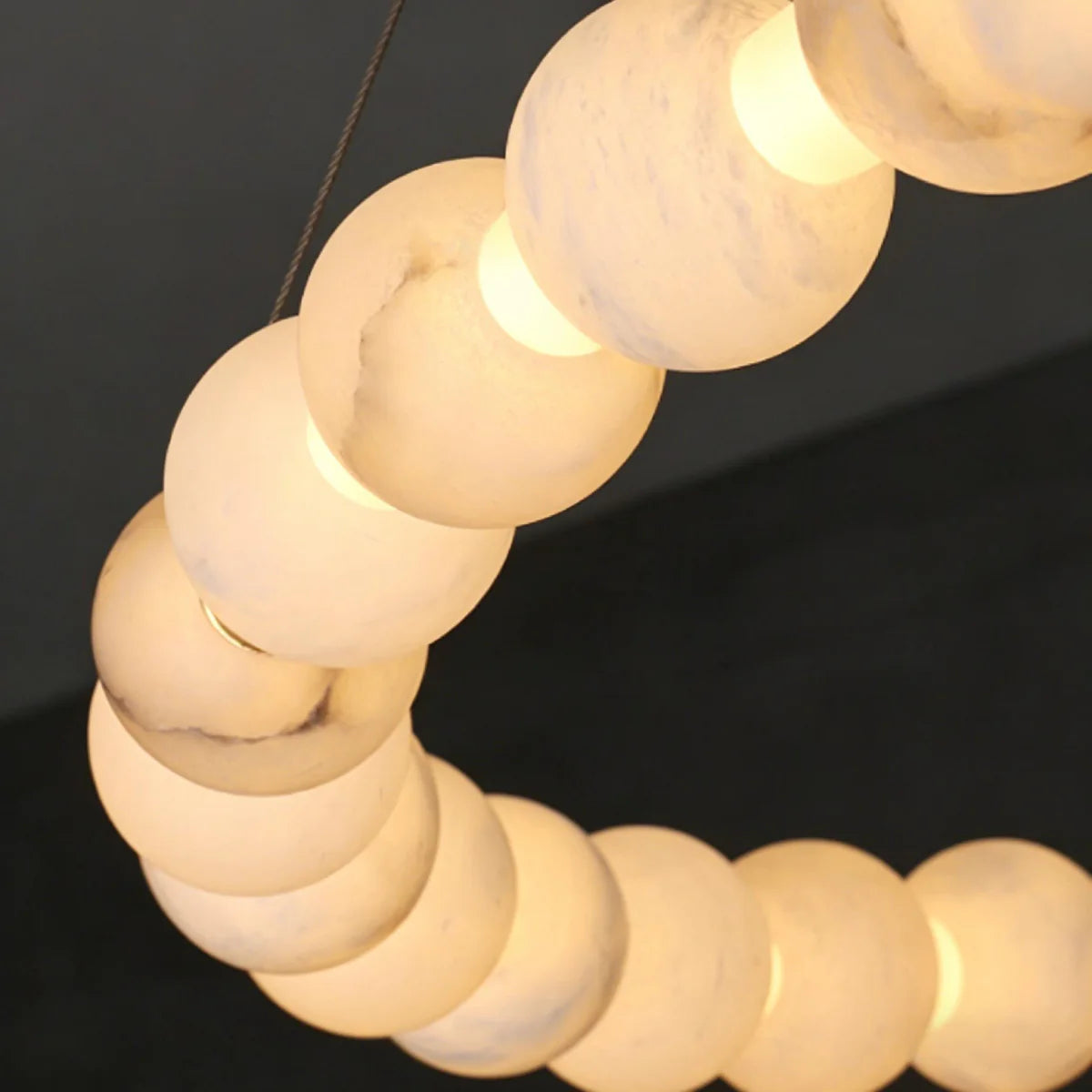 Spanish Alabaster Chandelier View 8 | Natural Spanish Alabaster Double Orb Ring Chandelier | Wabi Sabi Lighting | JINSHE | JINSHE
