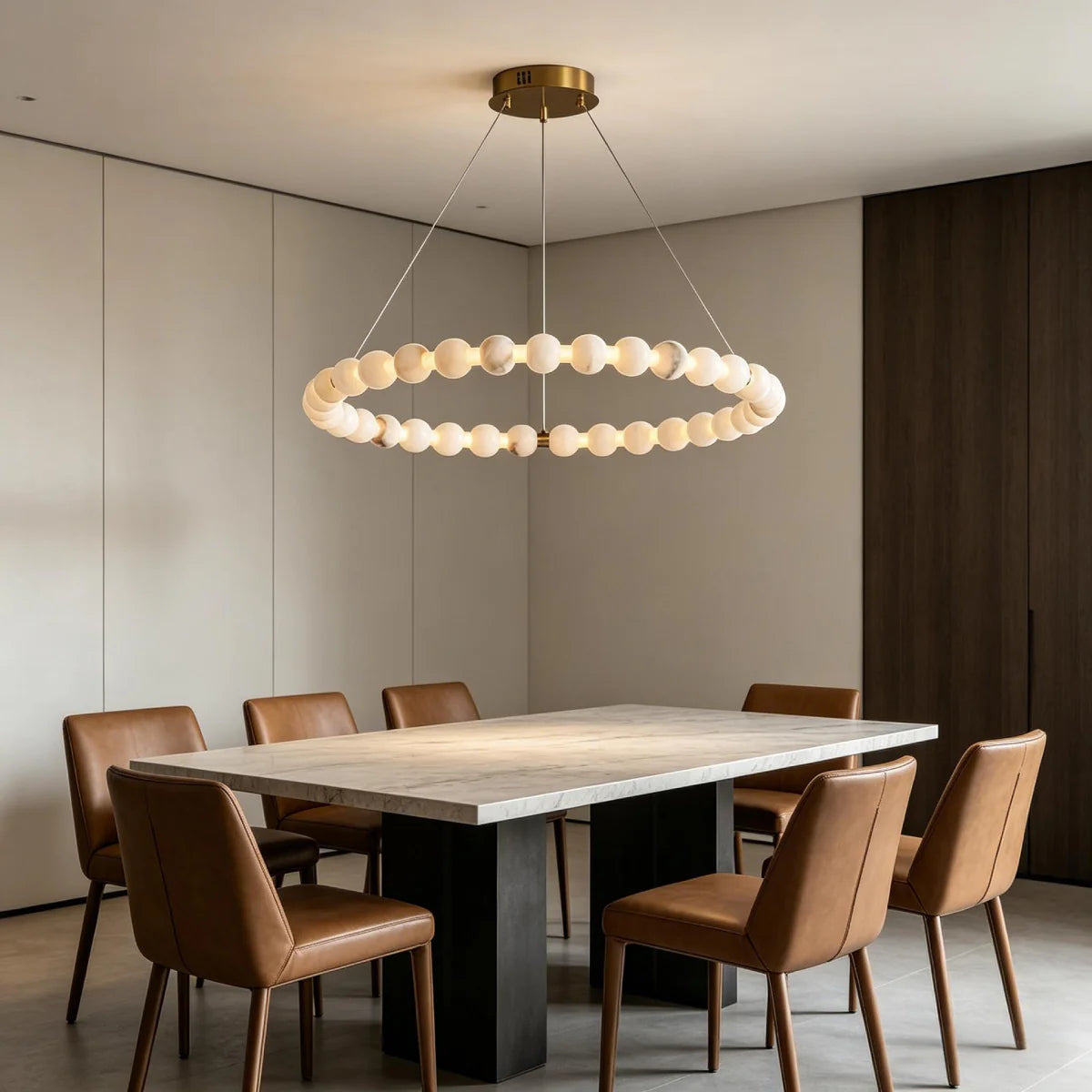 JINSHE Natural Spanish alabaster ball ring chandelier | Light luxury style Chandelier - room scene