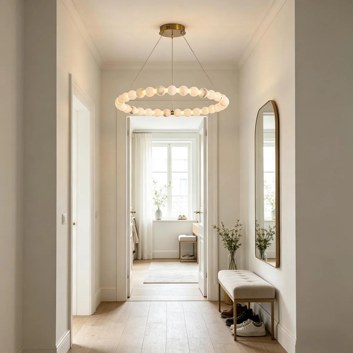 JINSHE Natural Spanish alabaster ball ring chandelier | Light luxury style Chandelier - product image