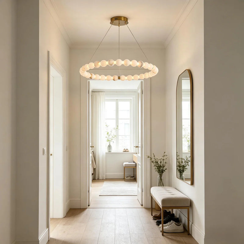 JINSHE Natural Spanish alabaster ball ring chandelier | Light luxury style Chandelier - product image