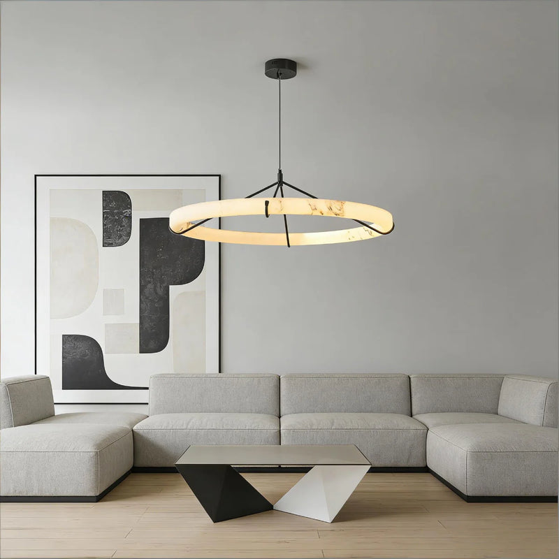 Spanish Alabaster Pendant Light View 5 | Natural Spanish Alabaster Ring Pendant Light | Wabi Sabi Lighting | JINSHE | JINSHE