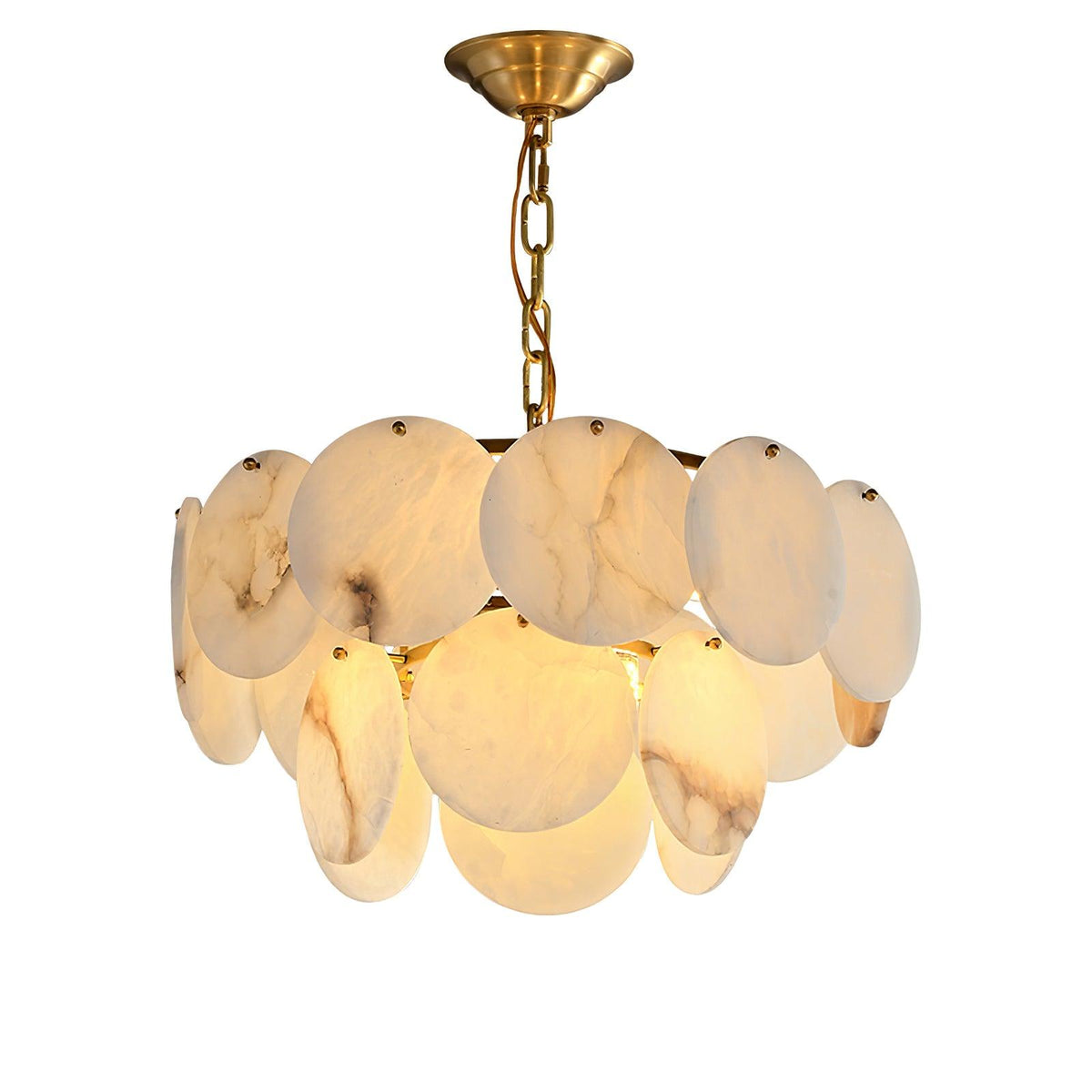 Shell Carved Alabaster Chandelier – illuminated warm ambiance setting #1