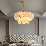 Shell Carved Alabaster Chandelier – full fixture elevation view