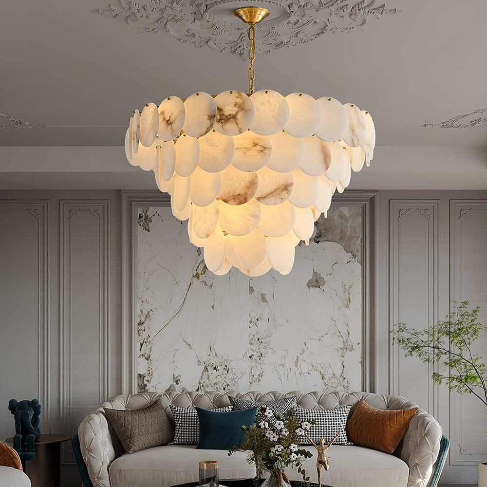 Shell Carved Alabaster Chandelier