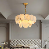 Alabaster craftsmanship detail on Shell Carved Alabaster Chandelier