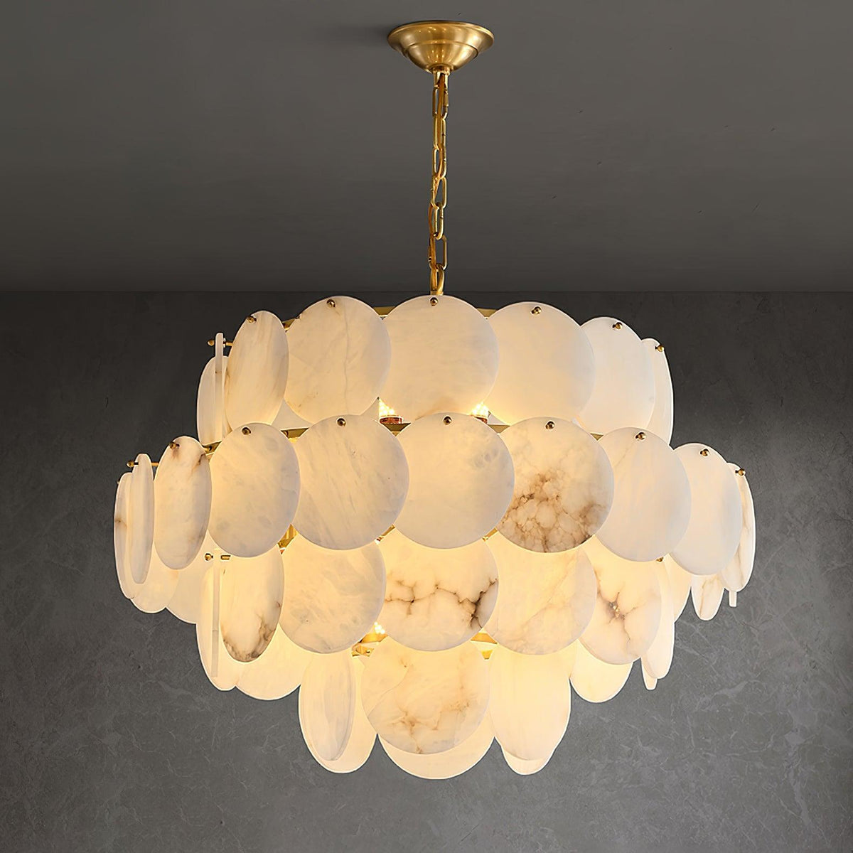 Shell Carved Alabaster Chandelier – unlit natural material contrast