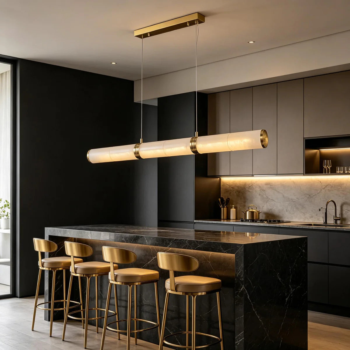 Spanish Alabaster Pendant Light View 3 | Marble & Solid Brass Ultra-Thin Disc Pendant Light | Modern Luxury for Dining Room & Bar | JINSHE | JINSHE