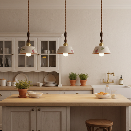 Alouette Curated Hand-Thrown Ceramic Pendant Lig installed in residential dining space