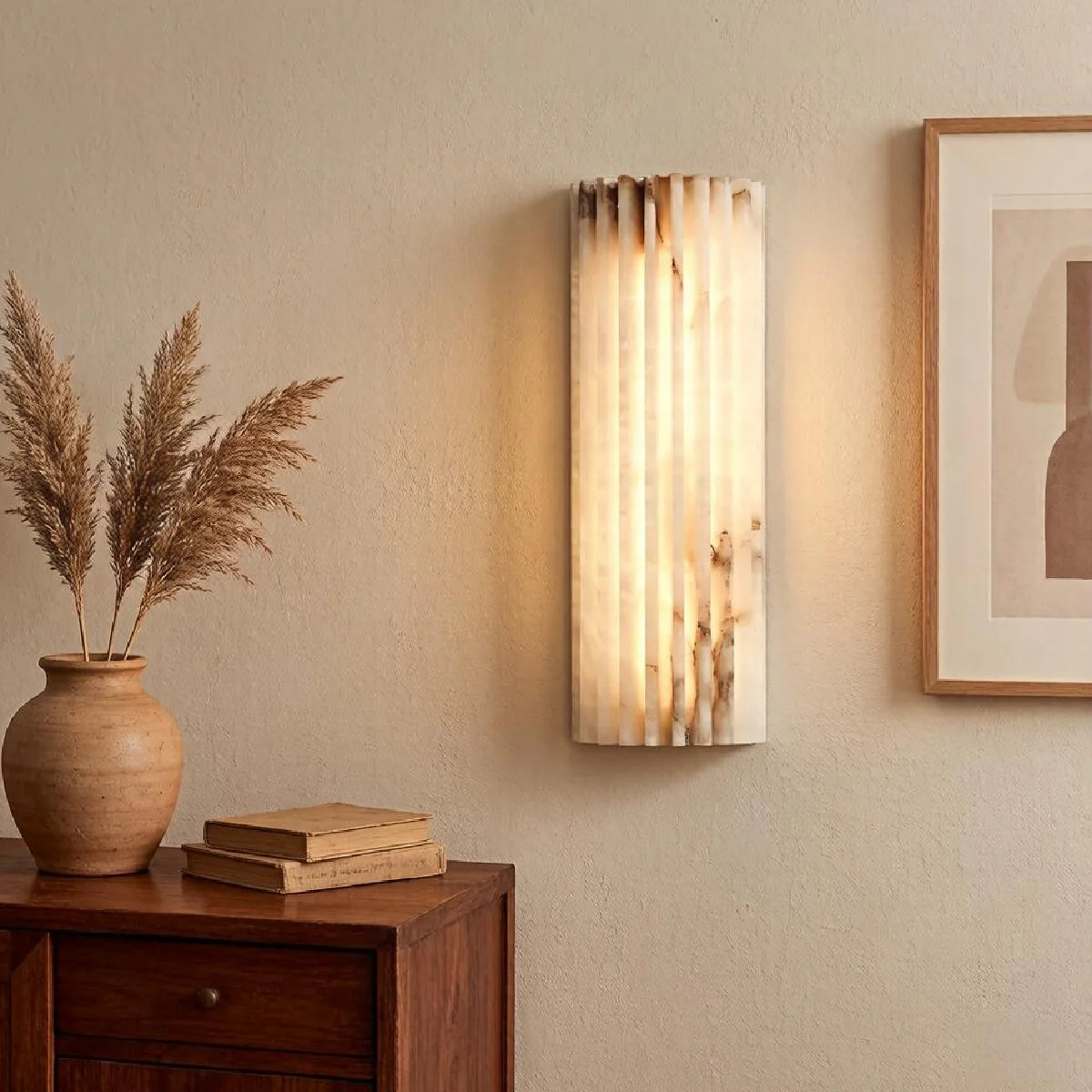 Spanish Alabaster Wall Lamp View 6 | Natural Spanish Alabaster Alvia Ribbed Wall Lamp | Wabi Sabi Lighting | JINSHE | JINSHE
