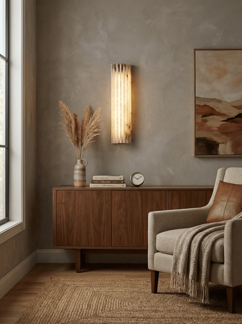 Alvia Ribbed Wall Lamp by JINSHE - Brass / Spanish Alabaster - View 4