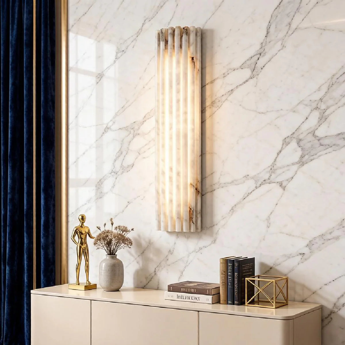 Spanish Alabaster Wall Lamp View 7 | Natural Spanish Alabaster Alvia Ribbed Wall Lamp | Wabi Sabi Lighting | JINSHE | JINSHE