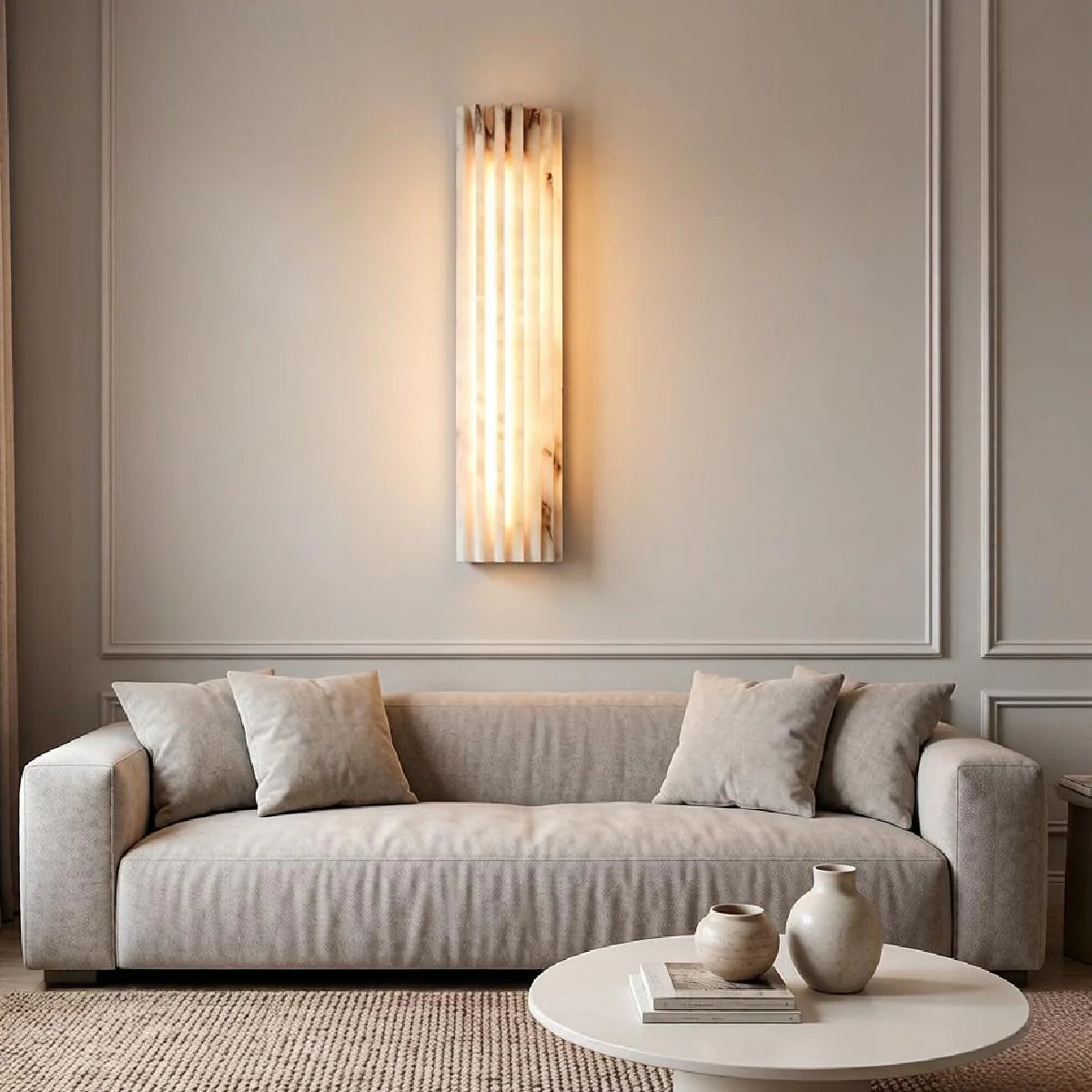 Spanish Alabaster Wall Lamp View 4 | Natural Spanish Alabaster Alvia Ribbed Wall Lamp | Wabi Sabi Lighting | JINSHE | JINSHE