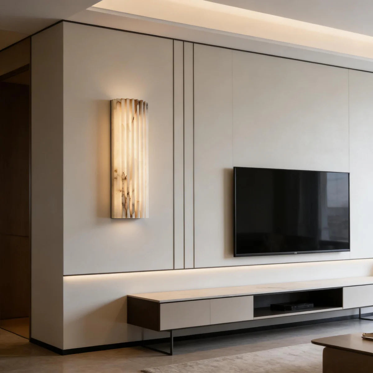 Spanish Alabaster Wall Lamp View 9 | Natural Spanish Alabaster Alvia Ribbed Wall Lamp | Wabi Sabi Lighting | JINSHE | JINSHE