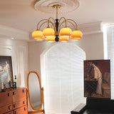Petala Amber Art Glass Chandelier warm illuminated room view