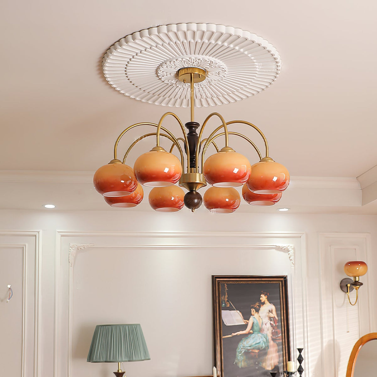 Petala Amber Art Glass Chandelier – dimensional scale reference