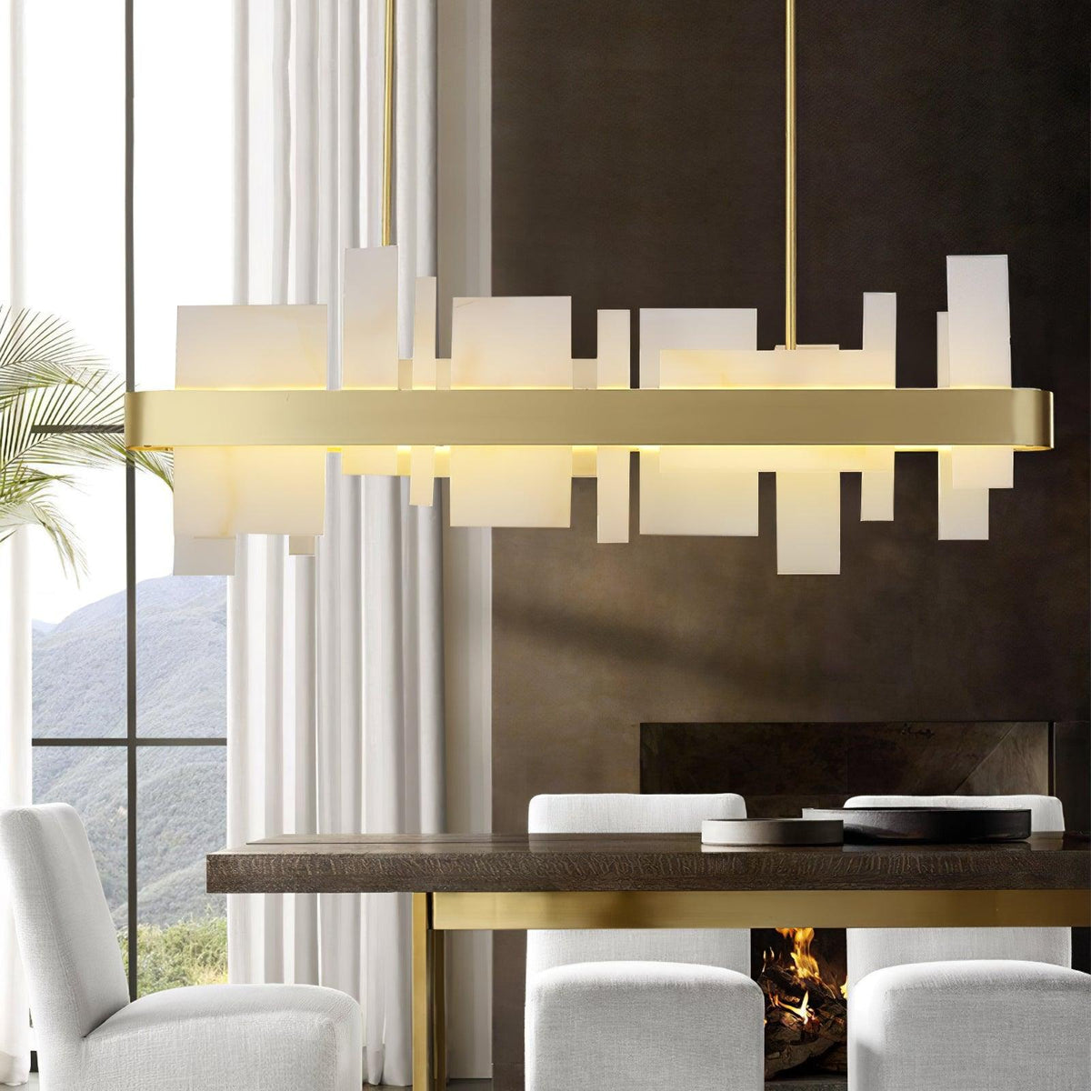 Amelie Curated Solid Brass Chandelier – illuminated warm ambiance setting