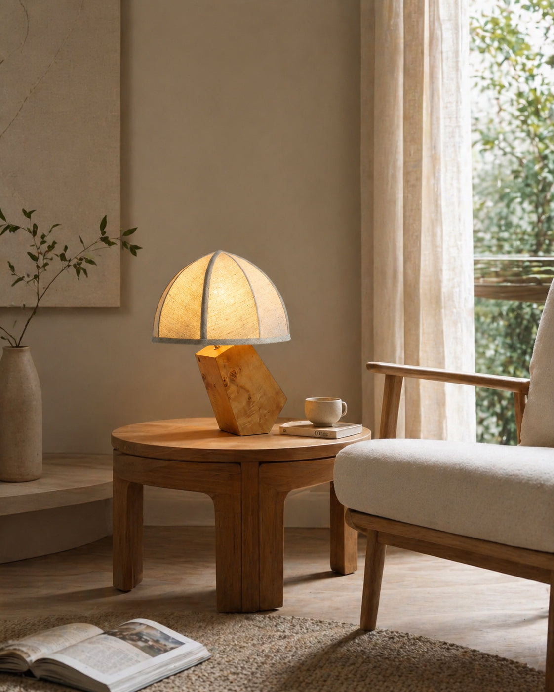 Angolo Curated Solid Hardwood Table Lamp – structural canopy joint detail