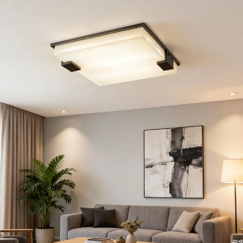 Full Brass Ceiling Light View 4 | Marble & Solid Brass Flush Mount Ceiling Light | Designer Minimalist Style | Eye-Comfort | JINSHE | JINSHE