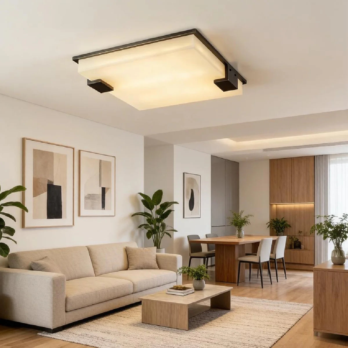 Full Brass Ceiling Light View 7 | Marble & Solid Brass Flush Mount Ceiling Light | Designer Minimalist Style | Eye-Comfort | JINSHE | JINSHE