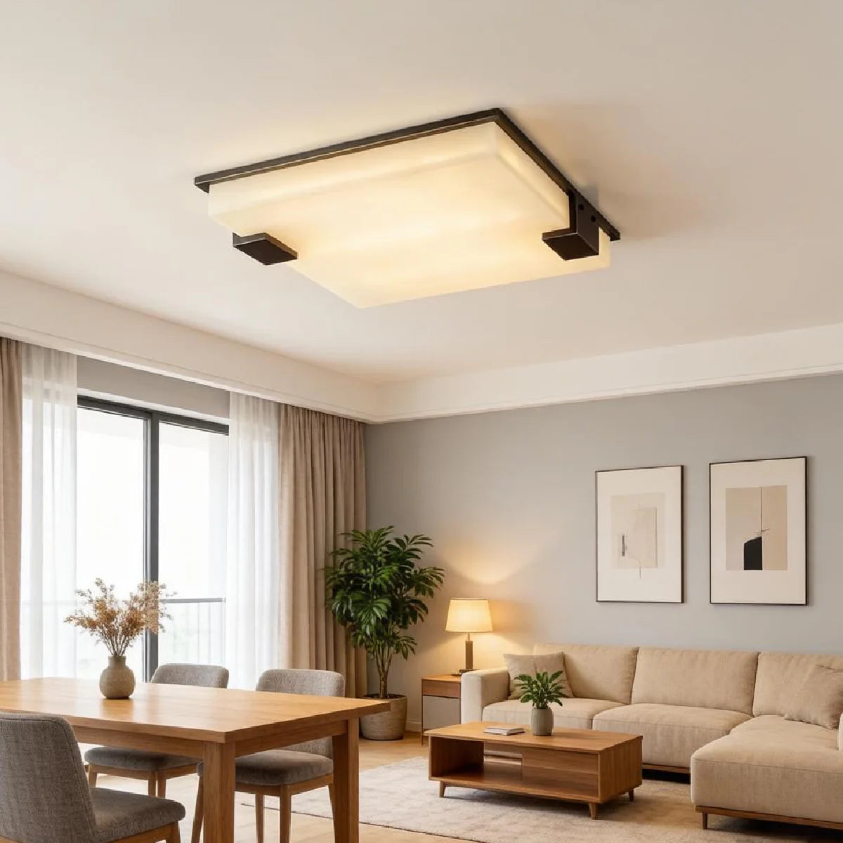 Full Brass Ceiling Light View 5 | Marble & Solid Brass Flush Mount Ceiling Light | Designer Minimalist Style | Eye-Comfort | JINSHE | JINSHE
