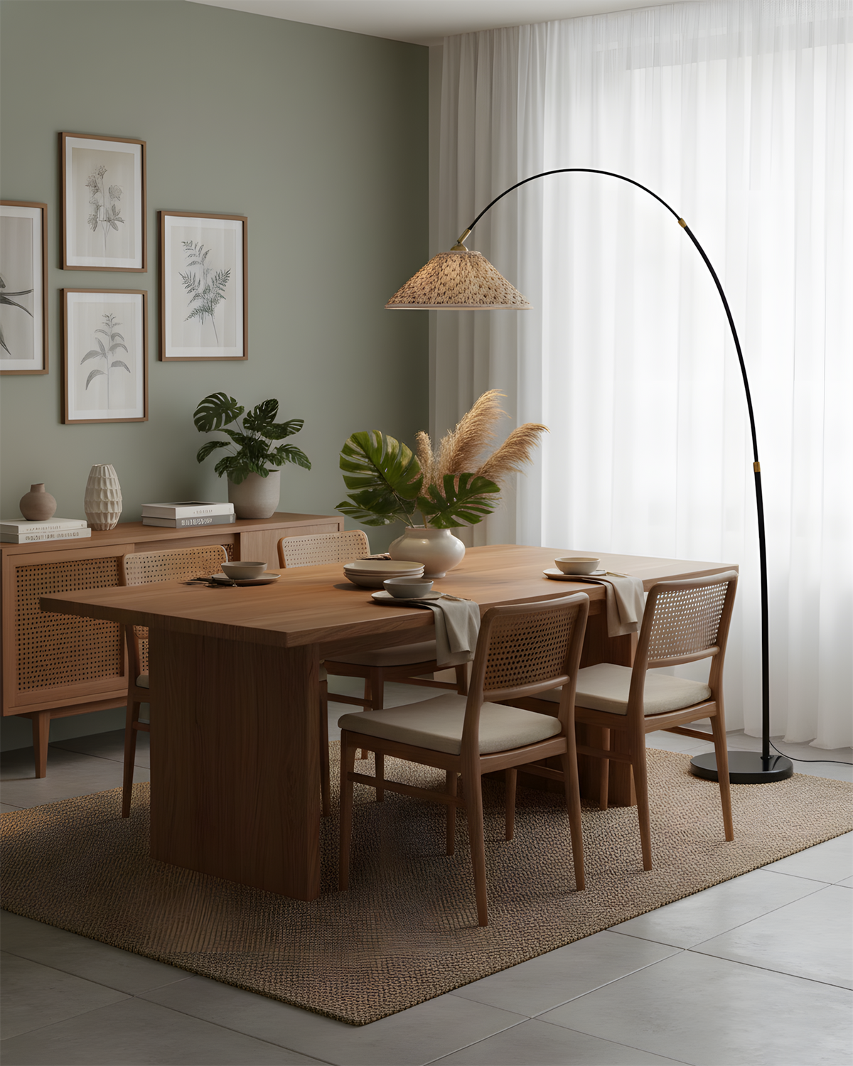 Arcadia Minimalist Curved Floor Lamp – illuminated warm ambiance setting