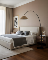 Arcadia Minimalist Curved Floor Lamp – unlit natural material contrast