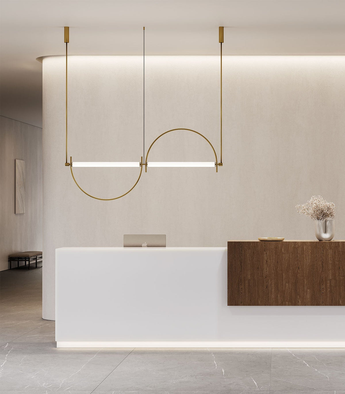 Arched Linear Led Curated Mouth-Blown Frosted Gl installed in residential dining space