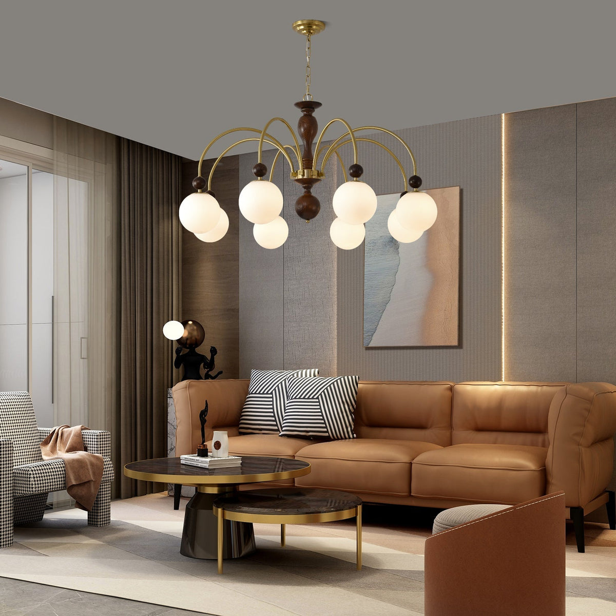 Archway Walnut Color Curated Mouth-Blown Frosted – illuminated warm ambiance setting