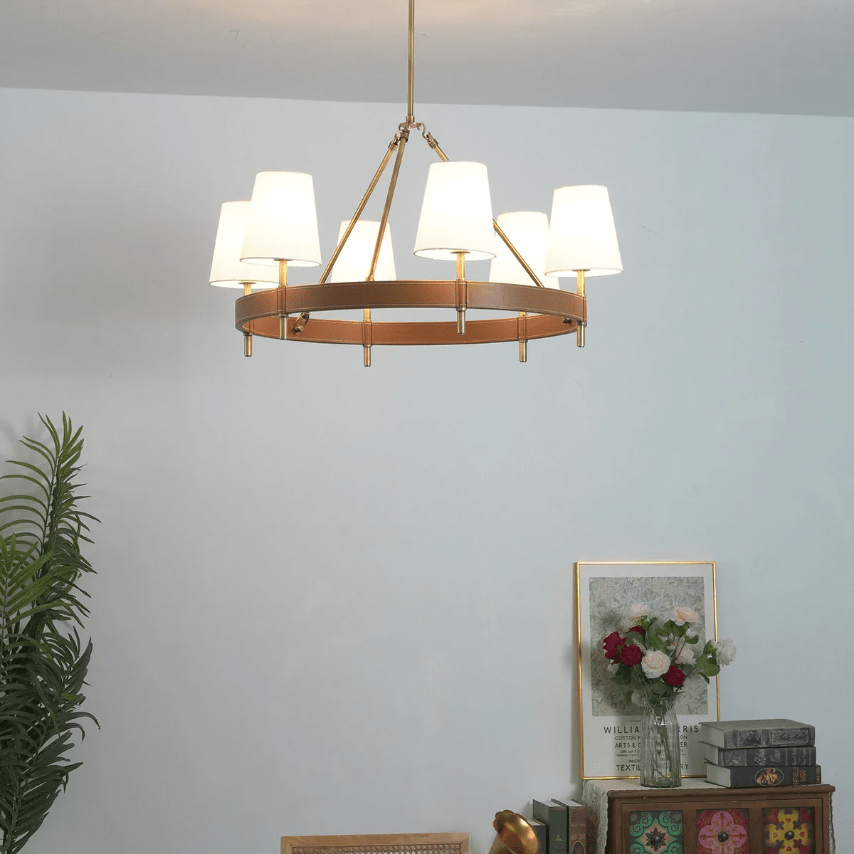 Arianna Leather Curated Solid Brass Chandelier – macro detail view