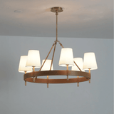 Arianna Leather Curated Solid Brass Chandelier – Round version 6 heads ∅ 34 x H 19.7 finish configuration